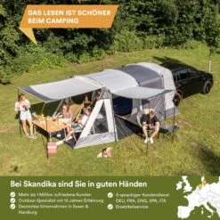 Skandika Pitea XL UP Tent – Koepeltenten - Autotent – 4 Persoons Campingtent Voor SUV, Caddy, Auto, CUV – Vrijstaand – Met/zonder Slaapcabine – Max. Stahoogte 200 Cm – Waterdicht Met 3000mm Waterkolom - 515 X 300 X 200 Cm (LxBxH) – Kamperen - Grijs -Buitenkampeer Winkel 1200x1200 216