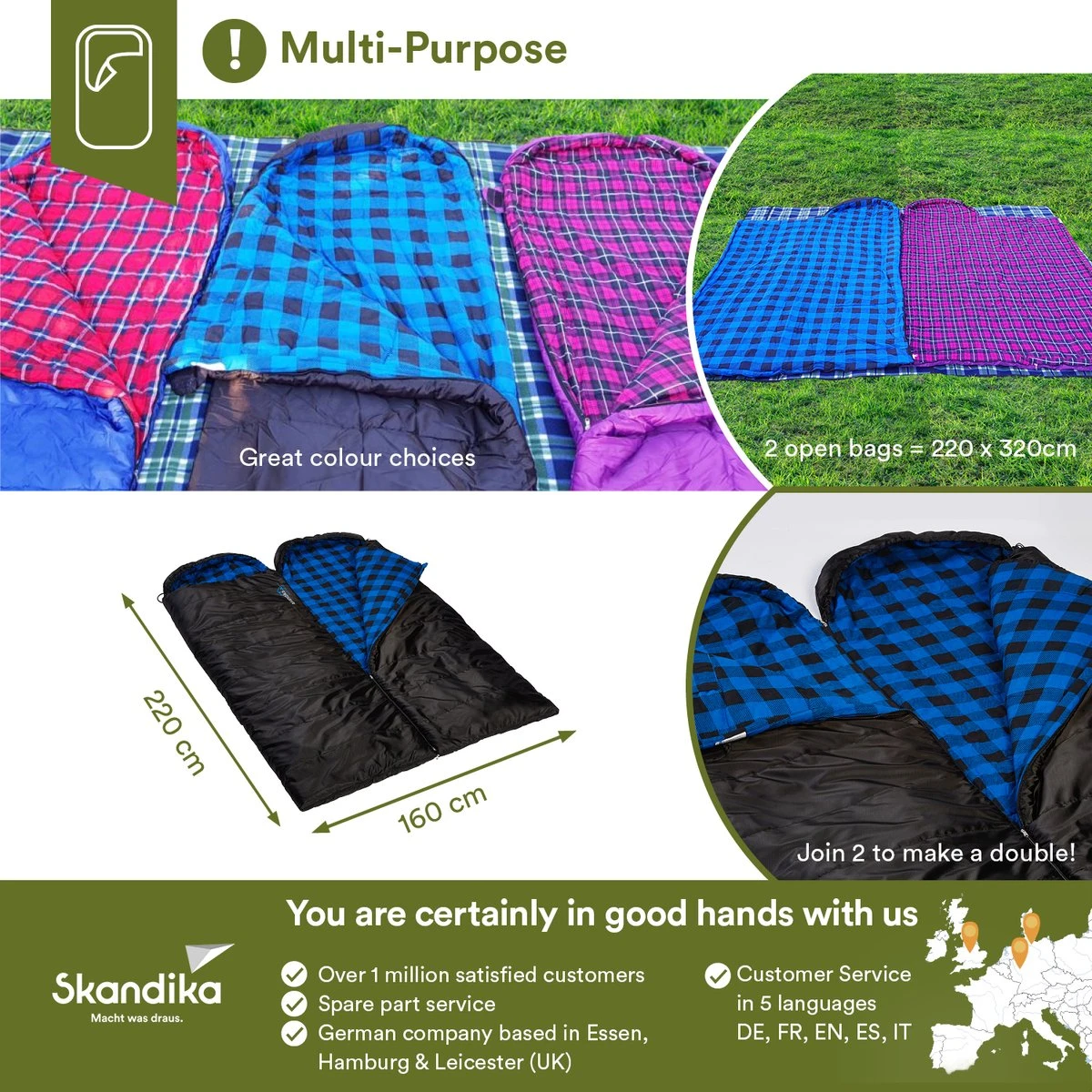 Skandika Dundee Flannel-L Slaapzak – Mummmieslaapzakken – Slaapzakken Volwassen - Maat M – Unisex - Katoen, Luxe Kwaliteit, Dubbele Slaapzak, 3 Seizoenen, Tot -20°C - 220 X 80 Cm - Outdoor Kampeerslaapzak – Ritssluiting Links - Zwart/blauw 8 Skandika Dundee Flannel-L Slaapzak – Mummmieslaapzakken – Slaapzakken Volwassen - Maat M – Unisex - Katoen, Luxe Kwaliteit, Dubbele Slaapzak, 3 Seizoenen, Tot -20°C - 220 X 80 Cm - Outdoor Kampeerslaapzak – Ritssluiting Links - Zwart/blauw - Afbeelding 6