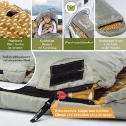 Skandika Dundee Flannel-R Slaapzak – Slaapzakken – Slaapzakken Volwassen - Maat M – Unisex - Katoen, Luxe Kwaliteit, Dubbele Slaapzak, 3 Seizoenen, Tot -20°C - 220 X 80 Cm - Outdoor Kampeerslaapzak – Ritssluiting Rechts - Grijs/geel -Buitenkampeer Winkel 1200x1200 368