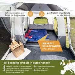Skandika Pitea XL CROSS Tent – Koepeltenten - Autotent – Campingtent Voor SUV, Caddy, Auto, CUV - Voor Max. 4 Personen – Vrijstaand – Met/zonder Slaapcabine – Max. Stahoogte 230 Cm – 3000mm Waterkolom - 475 X 290 X 230 Cm (LxBxH) – Kamperen - Grijs -Buitenkampeer Winkel 1200x1200 37