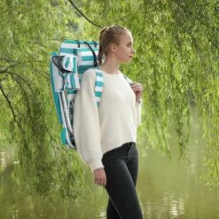 Strandstoel Met Afneembare Hoofdsteun, Draagbare Klapstoel, Campingstoel, Rugleuning Tot 180° Verstelbaar, Met Bekerhouder En Zijvak, Groene En Witte Strepen GCB62JW -Buitenkampeer Winkel 1200x1200 410