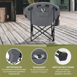 Skandika Moonchair Sirkka – Campingstoelen – Klapstoel – Vouwstoel – Kampeerstoel - Grote, Comfortabele, Campingstoel Opvouwbaar, Gepolsterd, Koelvak, Drinkhouder, Draaggreep En Draagtas, Antislipvoetjes - Max. 150 Kg – Zwart/grijs -Buitenkampeer Winkel 1200x1200 419