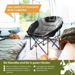 Skandika Moonchair Sirkka – Campingstoelen – Klapstoel – Vouwstoel – Kampeerstoel - Grote, Comfortabele, Campingstoel Opvouwbaar, Gepolsterd, Koelvak, Drinkhouder, Draaggreep En Draagtas, Antislipvoetjes - Max. 150 Kg – Zwart/grijs -Buitenkampeer Winkel 1200x1200 422