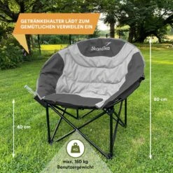 Skandika Moonchair Sirkka – Campingstoelen – Klapstoel – Vouwstoel – Kampeerstoel - Grote, Comfortabele, Campingstoel Opvouwbaar, Gepolsterd, Koelvak, Drinkhouder, Draaggreep En Draagtas, Antislipvoetjes - Max. 150 Kg – Zwart/grijs -Buitenkampeer Winkel 1200x1200 423