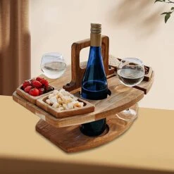 Merkloos Houten Outdoor Wijntafel Draagbare Houten Picknicktafel Mini Campingtafels Met Wijnglas Houder Voor Tuin Outdoor Camping Picknick Strand - Plataan Hout - Wijn -Buitenkampeer Winkel 1200x1200 443