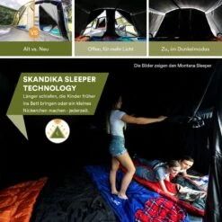 Skandika Nimbus Sleeper 12 Tent – Koepeltenten – 12 Persoons Familietent - Campingtent – Muggengaas – Sleeper Technology (3 Extra Donkere Slaapcabines) – 760 X 630 X 215 Cm (LxBxH) – 5000 Mm Waterkolom – Camping, Tuin – Kamperen – Blauw/wit -Buitenkampeer Winkel 1200x1200 55