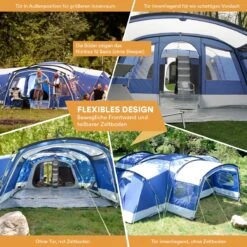 Skandika Nimbus Sleeper 12 Tent – Koepeltenten – 12 Persoons Familietent - Campingtent – Muggengaas – Sleeper Technology (3 Extra Donkere Slaapcabines) – 760 X 630 X 215 Cm (LxBxH) – 5000 Mm Waterkolom – Camping, Tuin – Kamperen – Blauw/wit -Buitenkampeer Winkel 1200x1200 56