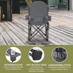 Skandika Relax Comfort Campingstoel - Campingstoel Opvouwbaar - Comfortabele Klapstoel Met Drinkhouder En Koelvak, Tot Max. 160 Kg, Opvouwbaar, Lichtgewicht | Vouwstoel Voor Kamperen, Camping, Festival, Vissen – Grijs -Buitenkampeer Winkel 1200x1200 588