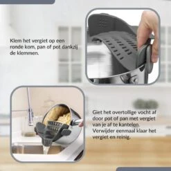SensaHome- Siliconen Vergiet - Keuken Afgietdeksel - Afgiethulp - Siliconen - BPA Vrij - Grijs -Buitenkampeer Winkel 1200x1200 938