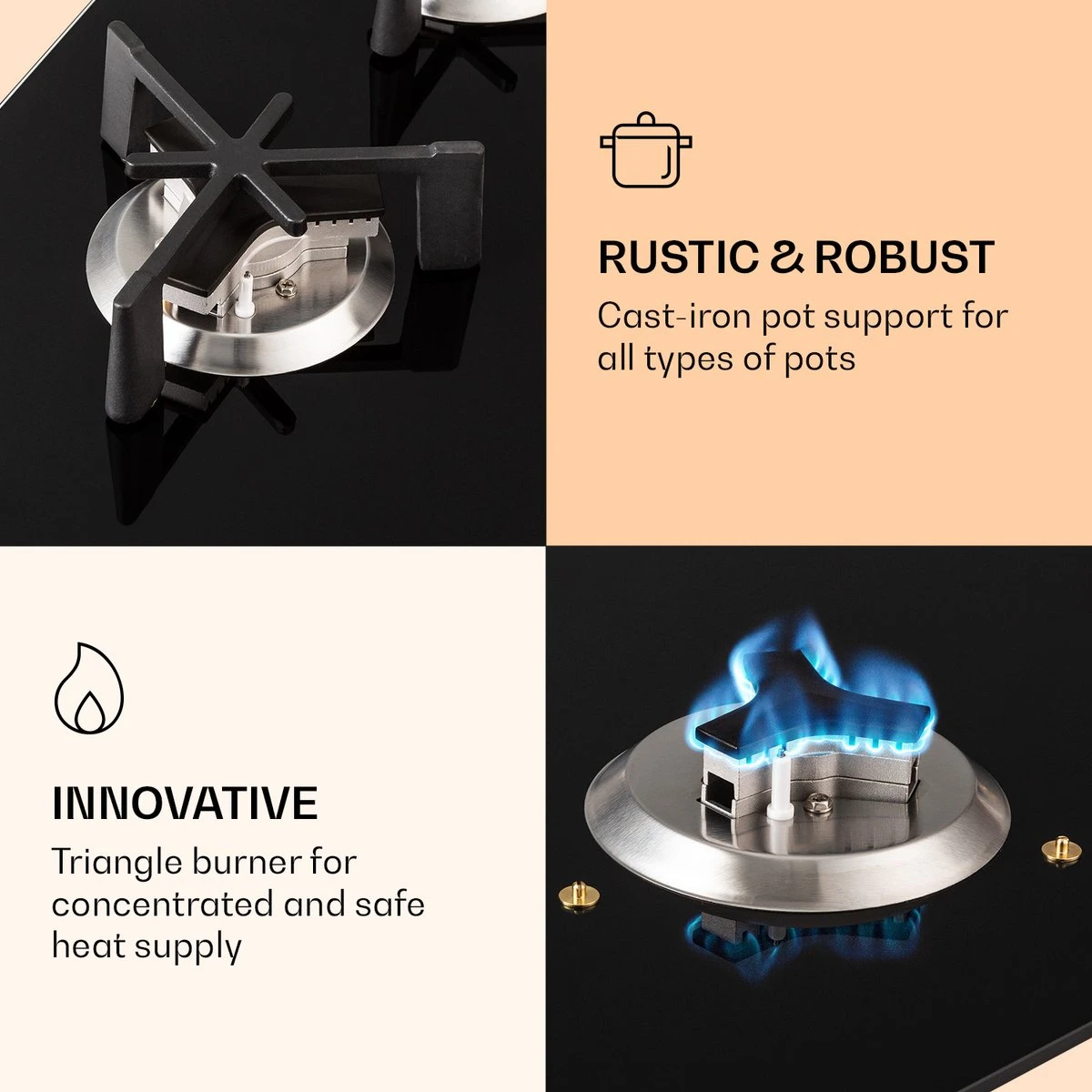 Trifecta 6 Gaskookplaat 6-pits Grote, Normale En Extra Glaskeramische Branders 6 Trifecta 6 Gaskookplaat 6-pits Grote, Normale En Extra Glaskeramische Branders - Afbeelding 4