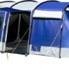 Skandika Montana 8 Sleeper Tent – Tunneltent – 8 Persoons Familietent - Campingtent – Sleeper Technology (2 Tot 4 Extra Donkere Slaapcabines) – Ingenaaide Tentvloer - Muggengaas – 700 X 310 X 200 Cm (LxBxH) – 5000mm Waterkolom – Kamperen – Blauw/wit -Buitenkampeer Winkel 1200x472