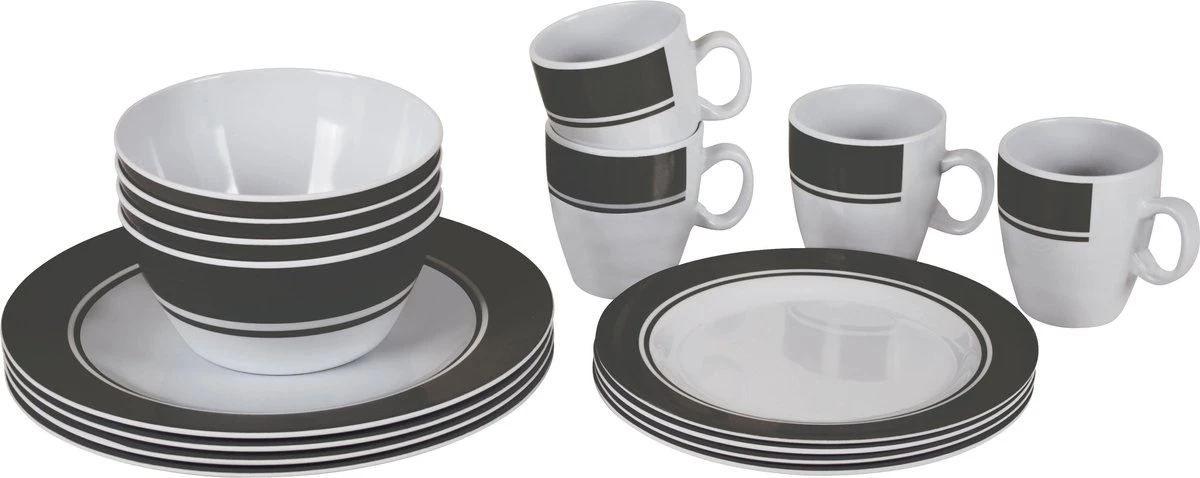 Bo-Camp - Servies - Classic - 16-Delig - Wit/Grijs