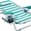 Strandstoel Met Afneembare Hoofdsteun, Draagbare Klapstoel, Campingstoel, Rugleuning Tot 180° Verstelbaar, Met Bekerhouder En Zijvak, Groene En Witte Strepen GCB62JW -Buitenkampeer Winkel 1200x856