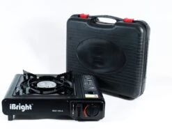IBright Draagbare Camping Kooktoestel - Gasbrander - 1 Pits Gaspit - Elektrische Ontsteking - 2900 Watt - Met Koffer - Zwart