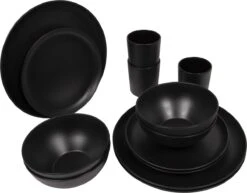 Bo-Camp Industrial - Servies - Orville - Campingbord - 16-delig - Mat Zwart -Buitenkampeer Winkel 1200x938 2