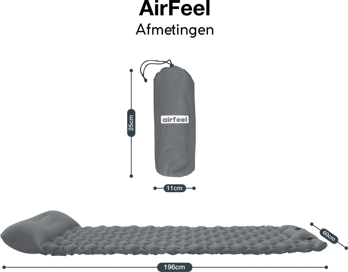 AirFeel Opblaasbaar Slaapmatje - Ingebouwde Pomp En Kussen - Lichtgewicht - 196 X 60 X 6cm - Gray 8 AirFeel Opblaasbaar Slaapmatje - Ingebouwde Pomp En Kussen - Lichtgewicht - 196 X 60 X 6cm - Gray - Afbeelding 6