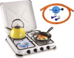 Kemper Gaskooktoestel Set – Campingset – Campingkookset – INCLUSIEF Installatiesetje – TOT 4 RVS Branders