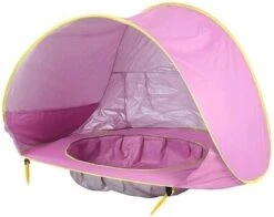 Merkloos Strand Tent Met Zwembad - Roze - UPF 50+ UV Werend - Waterdicht - Pop Up - Baby & Kind
