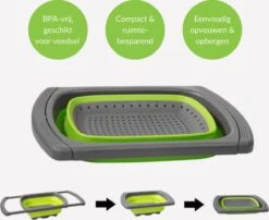 Buxibo - 3-Delige Keuken Vergiet Set Inklapbaar Groen/Grijs -Buitenkampeer Winkel 1200x979