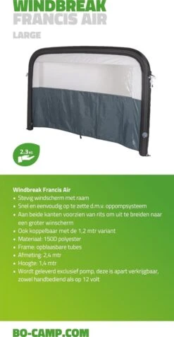 Bo-Camp - Windscherm (tent) - Francis - Air - 2.4 X 1.4 Meter - Grijs -Buitenkampeer Winkel 622x1200 2