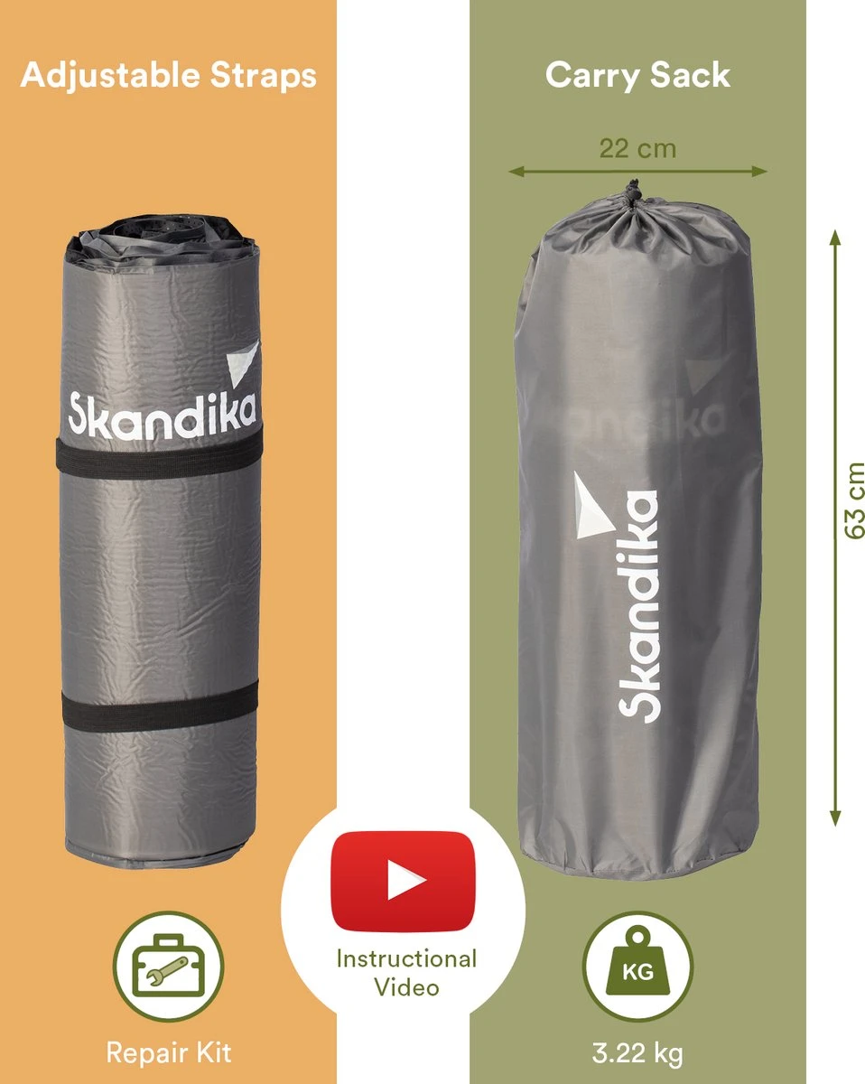 Skandika Easy Single Zelfopblaasbaar Slaapmat – Slaapmat – Slaapmat Zelfopblazend – Logeerbed – Polyester, PVC - Premium Zelfopblazend Luchtbed, Antislip-materiaal, Ideaal Voor Camping – Outdoor, Camping – Kamperen – 196 X 60 X 10 Cm – 3.2kg - Grijs 4 Skandika Easy Single Zelfopblaasbaar Slaapmat – Slaapmat – Slaapmat Zelfopblazend – Logeerbed – Polyester, PVC - Premium Zelfopblazend Luchtbed, Antislip-materiaal, Ideaal Voor Camping – Outdoor, Camping – Kamperen – 196 X 60 X 10 Cm – 3.2kg - Grijs - Afbeelding 2